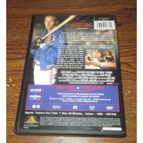 Bull Durham (DVD, 2004) Keven Costner Susan Sarandon Tim Robbins - Picture 3 of 3